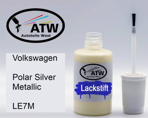 Volkswagen, Polar Silver Metallic, LE7M: 20ml Lackstift, von ATW Autoteile West.